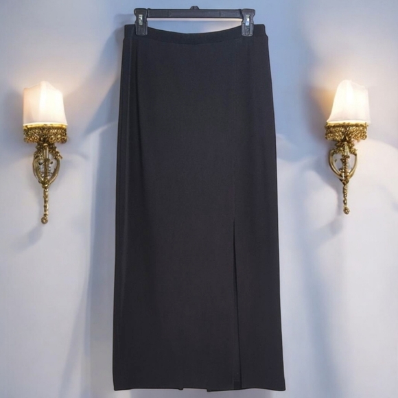 Siasia Stretch Pencil Skirt Vintage 80's Long Midi Front Slit Black - Picture 11 of 11